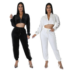 Fashion long sleeve top slim fitting trousers two-piece set