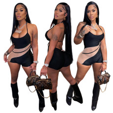 Mesh splicing sling and strap jumpsuit
