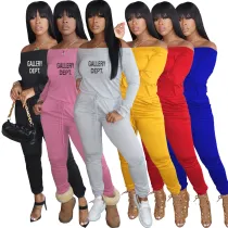 European and American women's one-piece trousers, shoulder length, long sleeves, sexy printed one-piece suit, sports