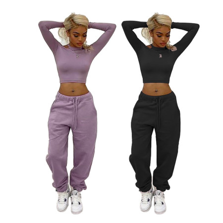 Fashion casual off shoulder sports two-piece set