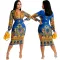 Sexy digital printed V-neck long sleeve one-piece dress