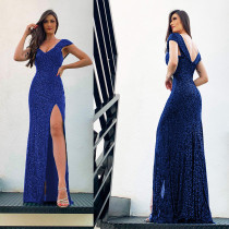 Sleeveless off shoulder V-neck slim long dress