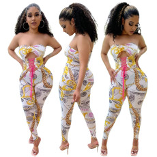 Fashion printed strapless jumpsuit