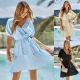 Fashionable V-neck waist closing dress