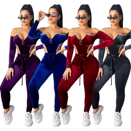Top tights gold velvet jogging suit