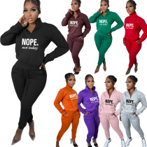 Autumn and winter printed letter plush pullover zipper casual sports suit