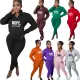 Autumn and winter printed letter plush pullover zipper casual sports suit