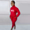 Autumn and winter printed letter plush pullover zipper casual sports suit