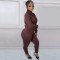 Autumn and winter printed letter plush pullover zipper casual sports suit