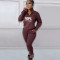 Autumn and winter printed letter plush pullover zipper casual sports suit