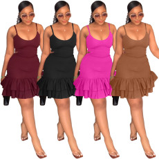 Casual Fashion Sling Low cut Ruffle Heel Wrap Dress