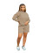Solid casual round neck drawstring sweater shorts two-piece set