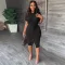 Short sleeve slit shirt dress with belt