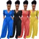 V-neck woven loose wide leg pants jumpsuit