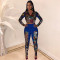 Double sided colorful bead piece long sleeve trousers suit