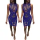 Bead embroidered sleeveless perspective sexy dress