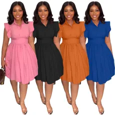 Gathered waist pleated dress