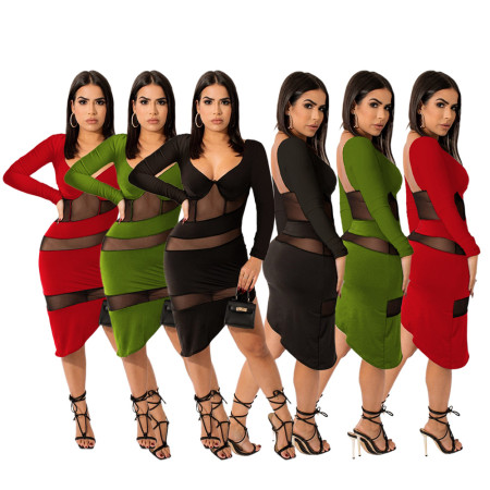 New sexy fashion perspective mesh splicing dress