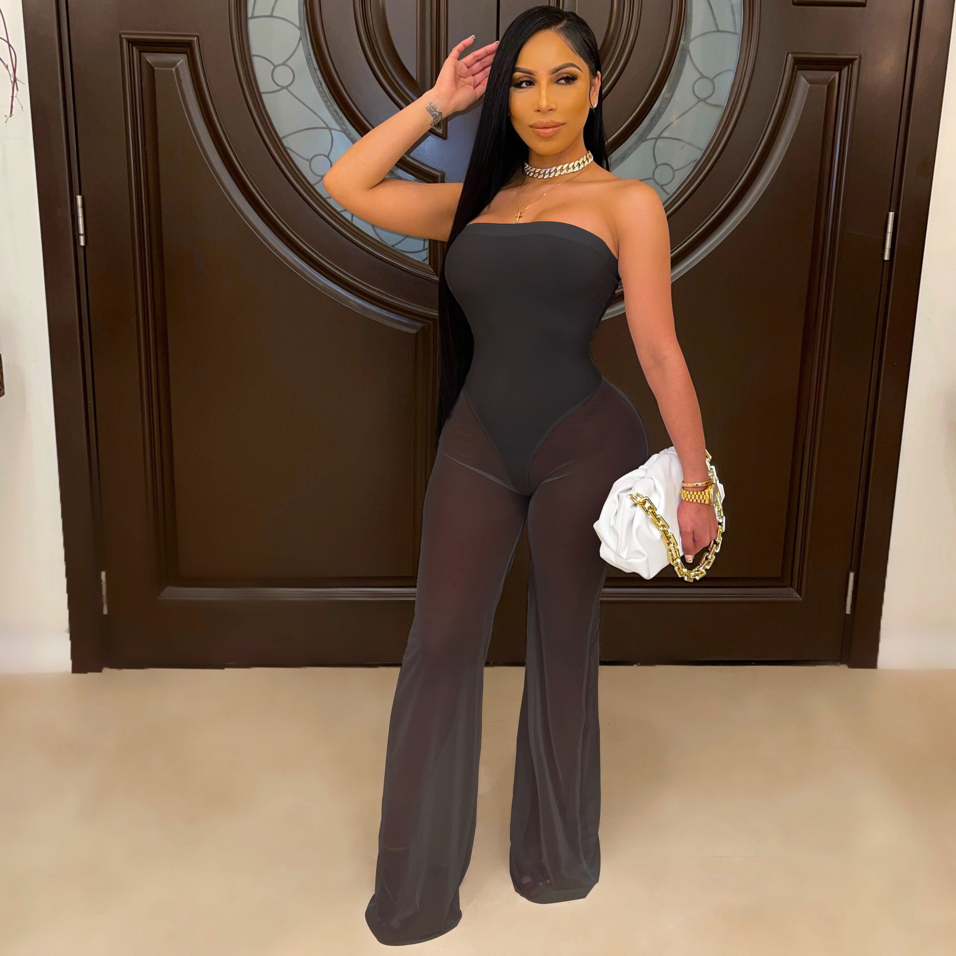 Coffee Date Mesh Jumpsuit