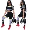 Digital printed short sleeve trousers suit