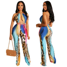 Printed backless jumpsuit