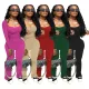 Sexy deep v long sleeve flare pants suit