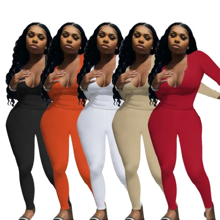 Sexy Deep V Long Sleeve Pants Set