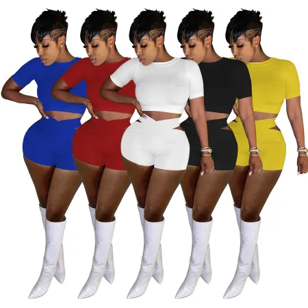 Two piece sexy sports short sleeve shorts