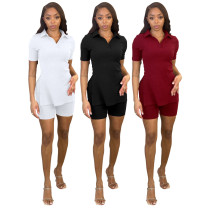 Short sleeve V-neck casual two-piece set