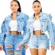 Fashionable patchwork denim cut short coat