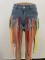 Cowboy shorts with colorful ribbon and tassels