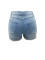 High elastic perforated denim shorts