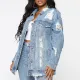 Medium length worn-out denim jacket