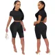 Top mesh panel sports short-sleeved shorts set