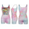 Positioning printed vest one-piece shorts