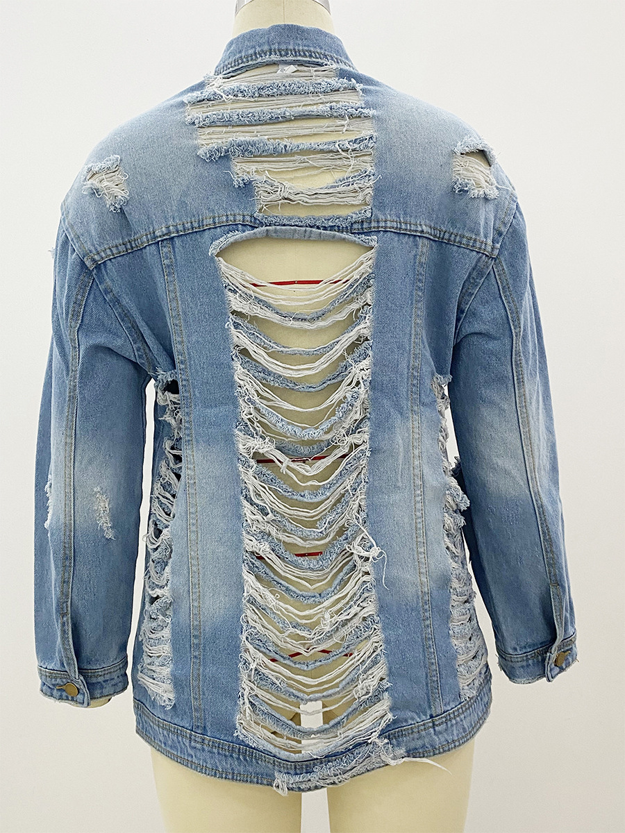 Medium length worn-out denim jacket