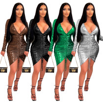 Fashion sexy deep V buttock tight dress