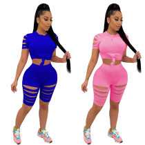 Solid color short-sleeved shorts suit