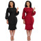 Spring new solid color buttock wrapped round neck dress