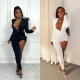 Long sleeve shoulder pad suit collar jumpsuit single leg pants