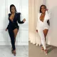 Long sleeve shoulder pad suit collar jumpsuit single leg pants