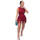 Large sleeveless vest drawstring fringed shorts two-piece set
