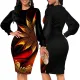 Sexy and fashionable digital printing long-sleeved round neck dress