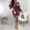 Sexy and fashionable digital printing long-sleeved round neck dress