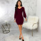 Sexy fashion solid color deep V-neck long-sleeved dress