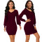 Sexy fashion solid color deep V-neck long-sleeved dress