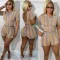 Printed sexy backless short sleeve two-piece set