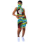 Printed veil short-sleeved top sports shorts set two-piece