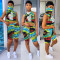 Printed veil short-sleeved top sports shorts set two-piece