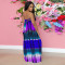 Location-based tie-dyed printed tie rope wrapped chest wide leg jumpsuit nightclub